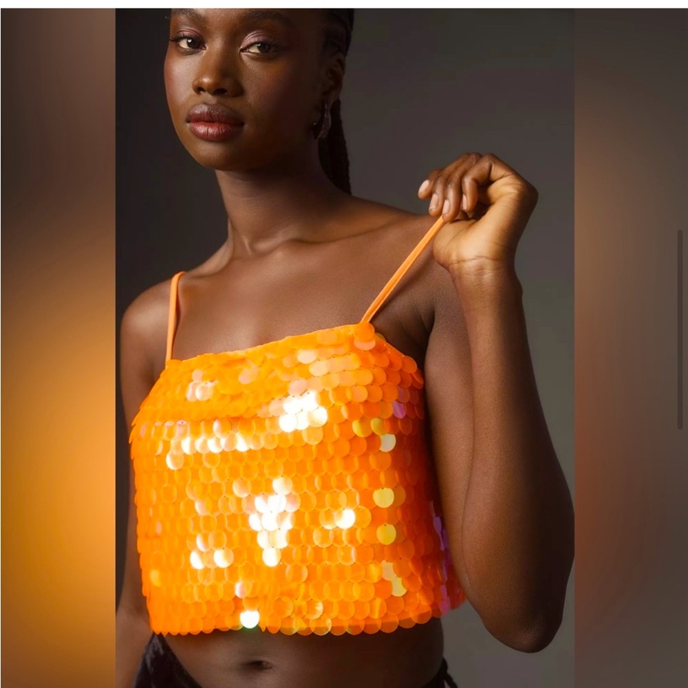 Anthropologie Neon Sequin Crop Tank